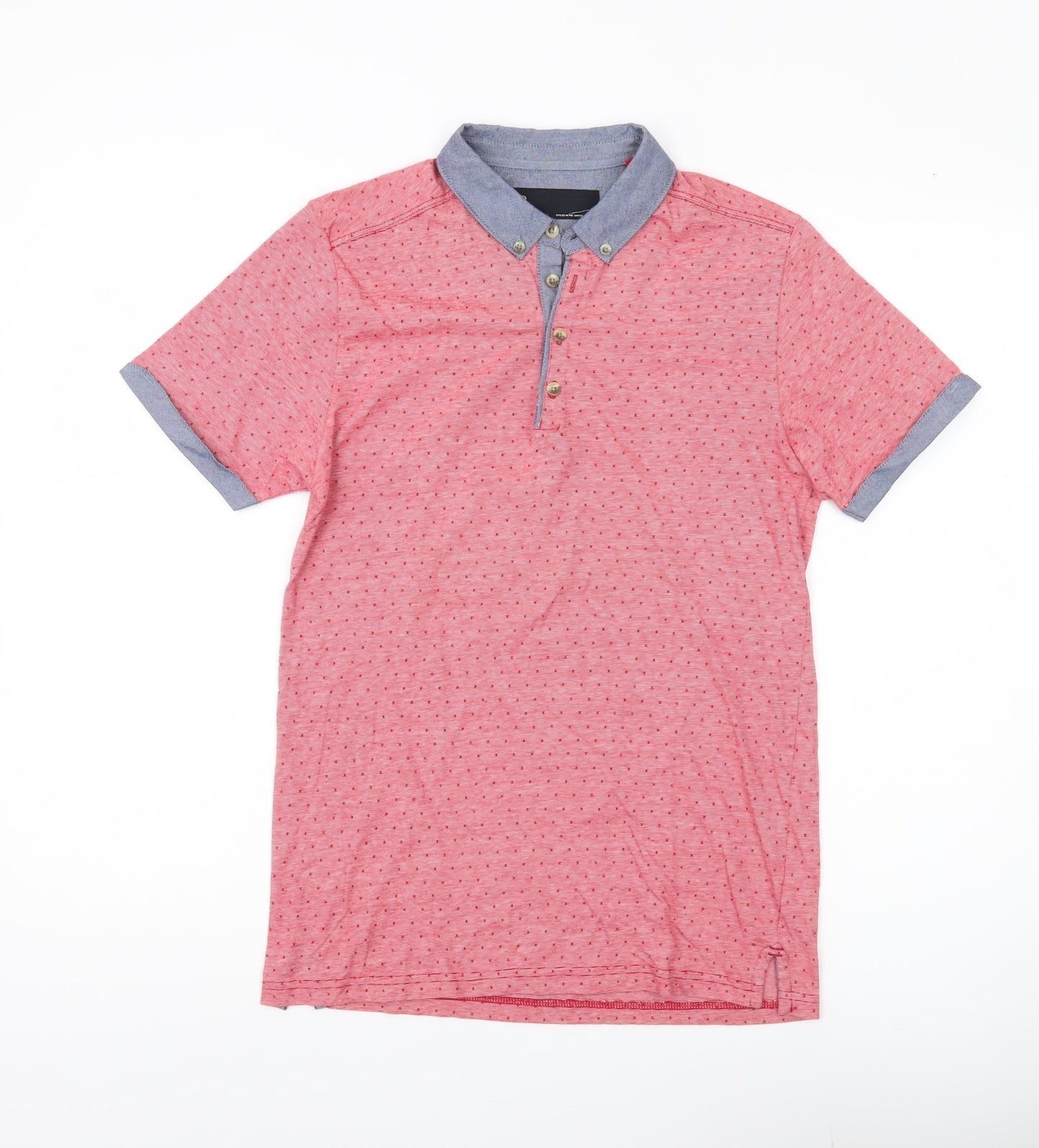 Next Men’s Red Polka Dot Cotton Polo Shirt Size S Short Sleeve