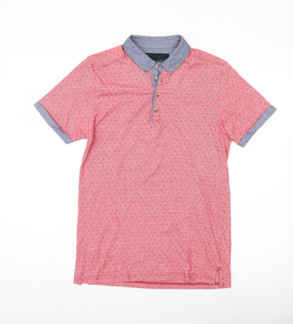 Next Men’s Red Polka Dot Cotton Polo Shirt Size S Short Sleeve