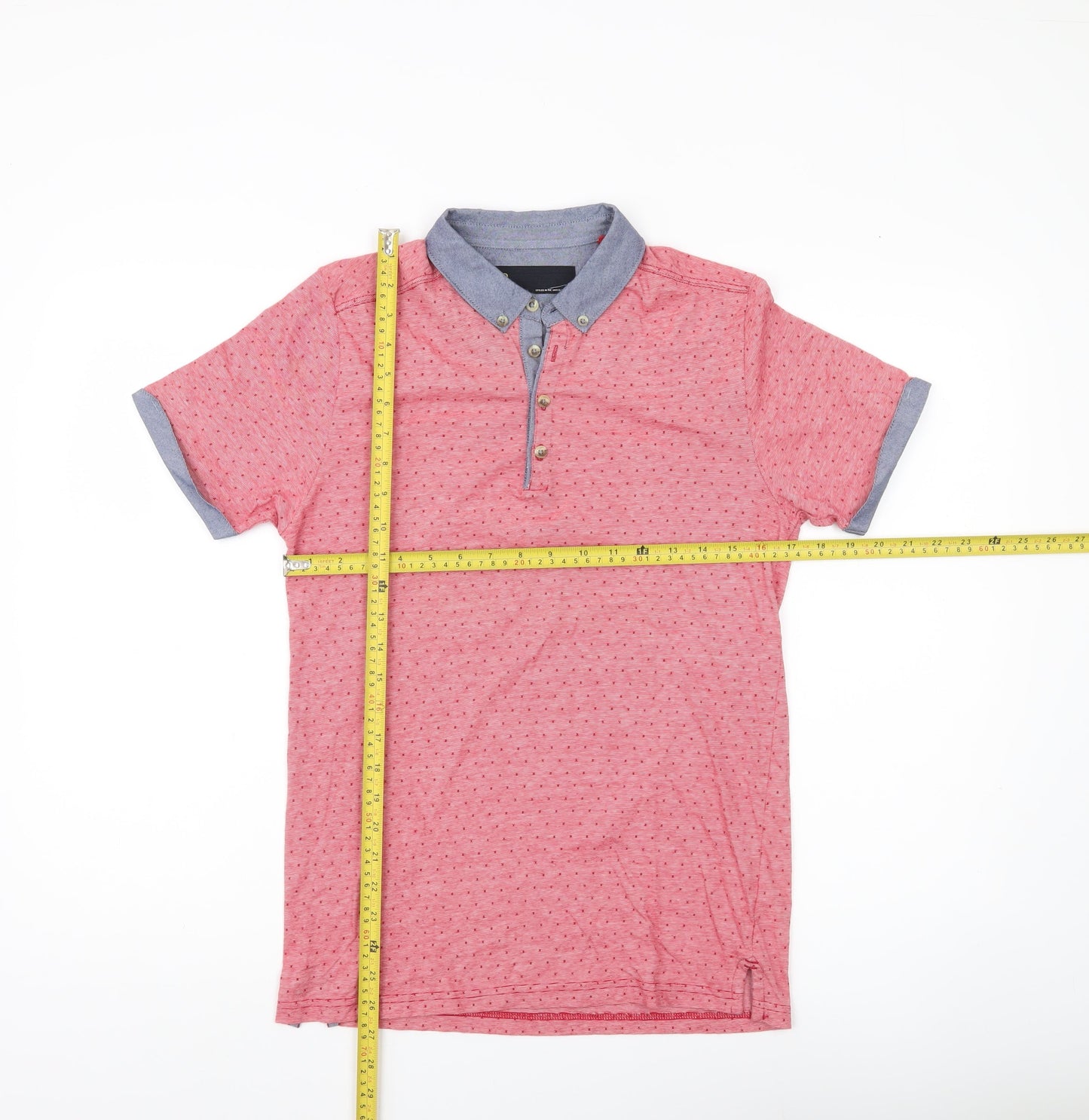 Next Men’s Red Polka Dot Cotton Polo Shirt Size S Short Sleeve