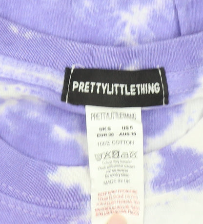 PrettyLittleThing Womens Purple Tie Dye Cotton T-Shirt Size S