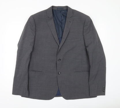 Marks and Spencer Men Grey Wool Blend Blazer Jacket Size 44 M Classic Fit