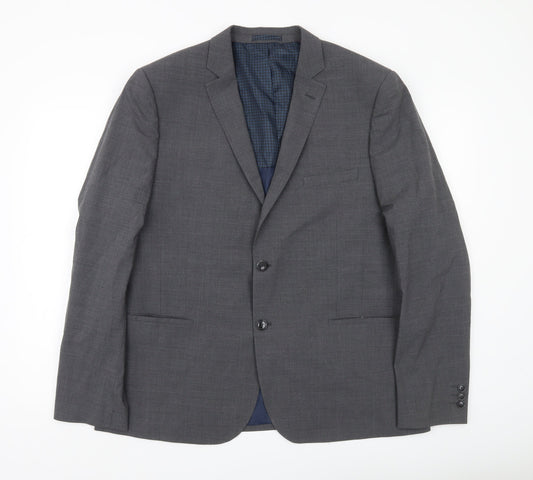 Marks and Spencer Men Grey Wool Blend Blazer Jacket Size 44 M Classic Fit