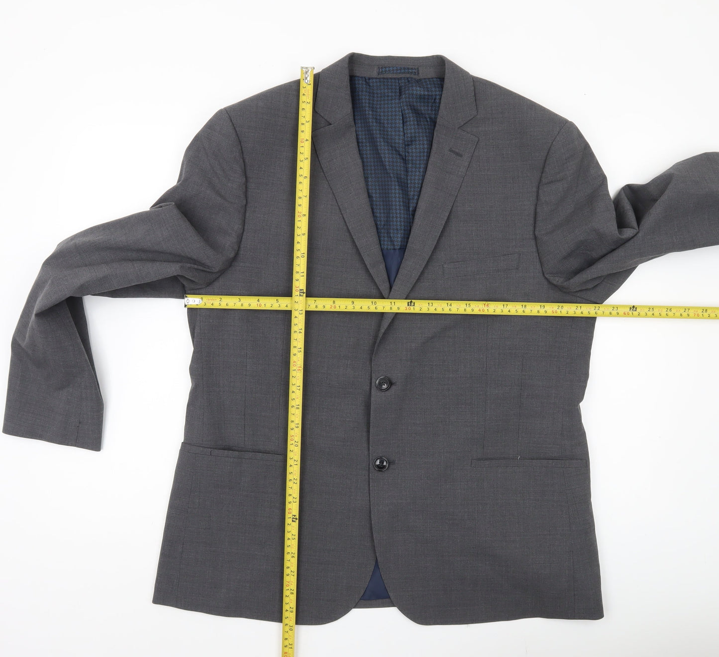 Marks and Spencer Men Grey Wool Blend Blazer Jacket Size 44 M Classic Fit