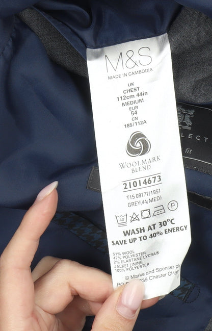 Marks and Spencer Men Grey Wool Blend Blazer Jacket Size 44 M Classic Fit