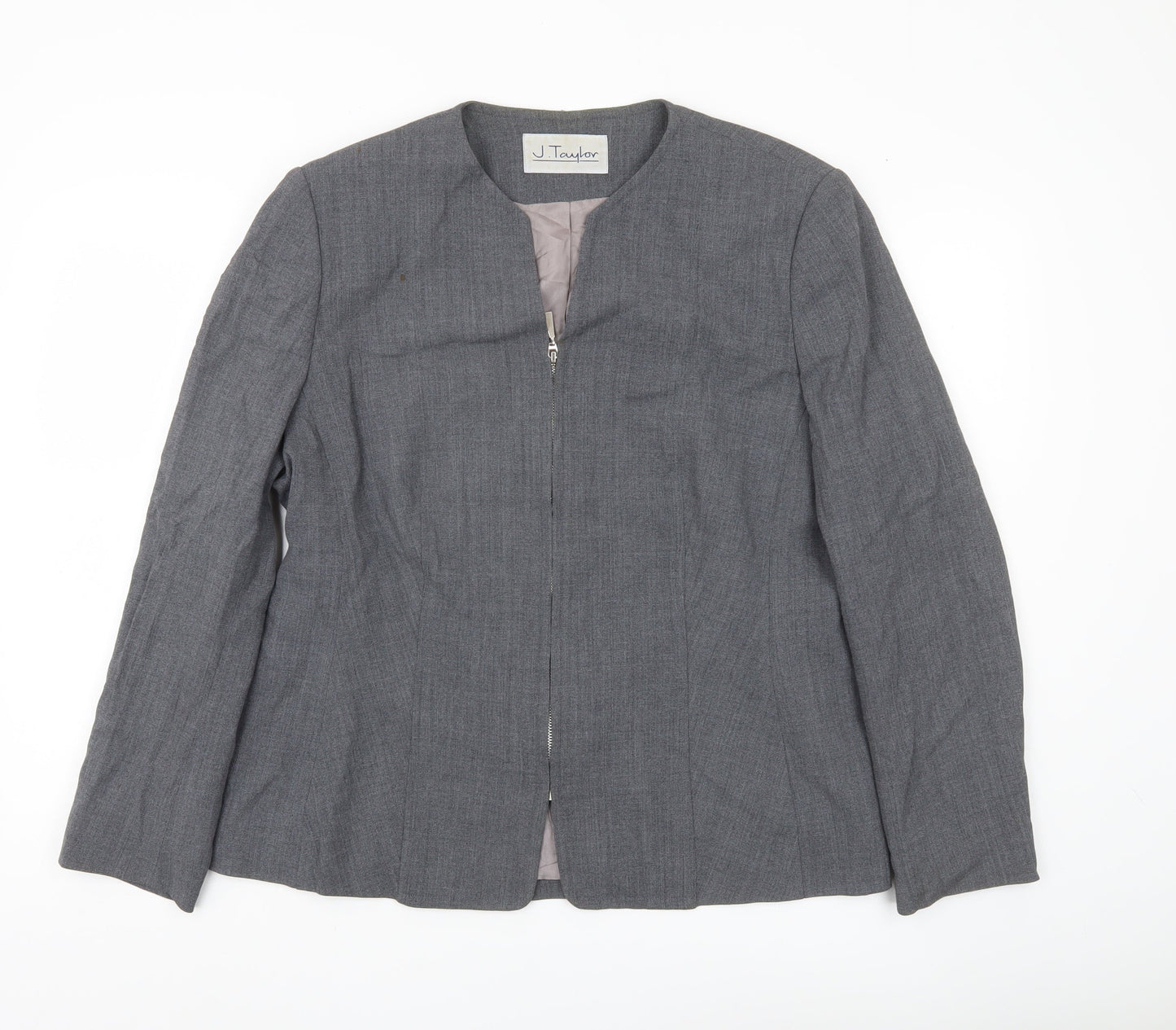 J Taylor Women’s Grey Zip Blazer Jacket Size 16 Wool Blend Workwear
