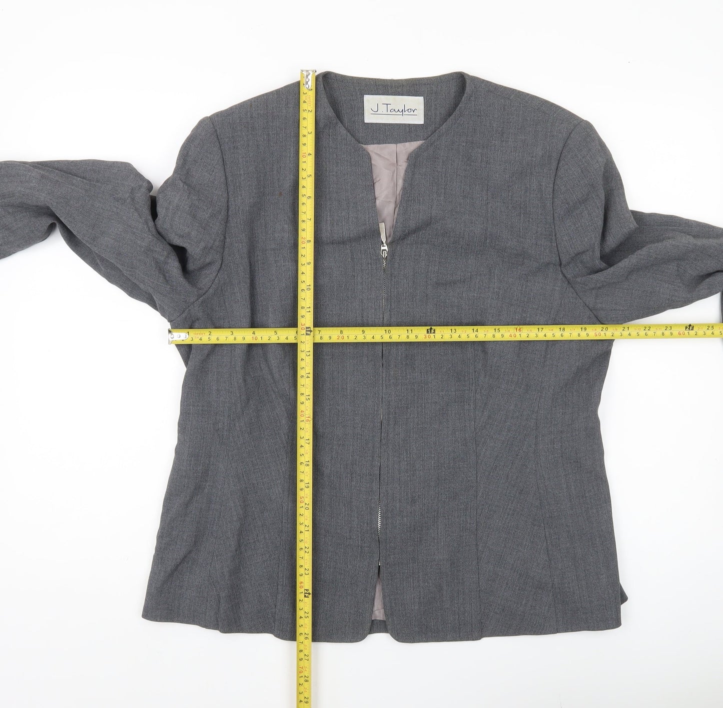 J Taylor Women’s Grey Zip Blazer Jacket Size 16 Wool Blend Workwear