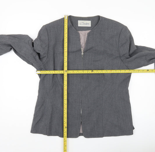 J Taylor Women’s Grey Zip Blazer Jacket Size 16 Wool Blend Workwear