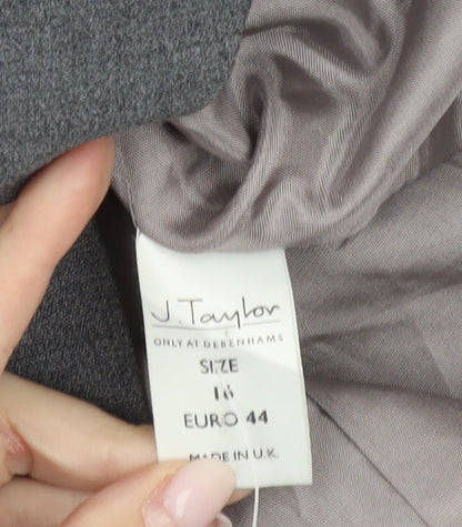 J Taylor Women’s Grey Zip Blazer Jacket Size 16 Wool Blend Workwear