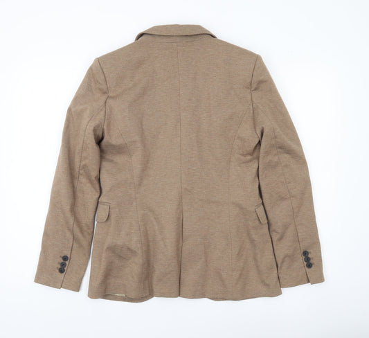 Zara Basic Women Brown Blazer Jacket L Notch Lapel Tailored Workwear