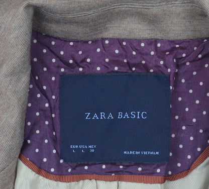 Zara Basic Women Brown Blazer Jacket L Notch Lapel Tailored Workwear