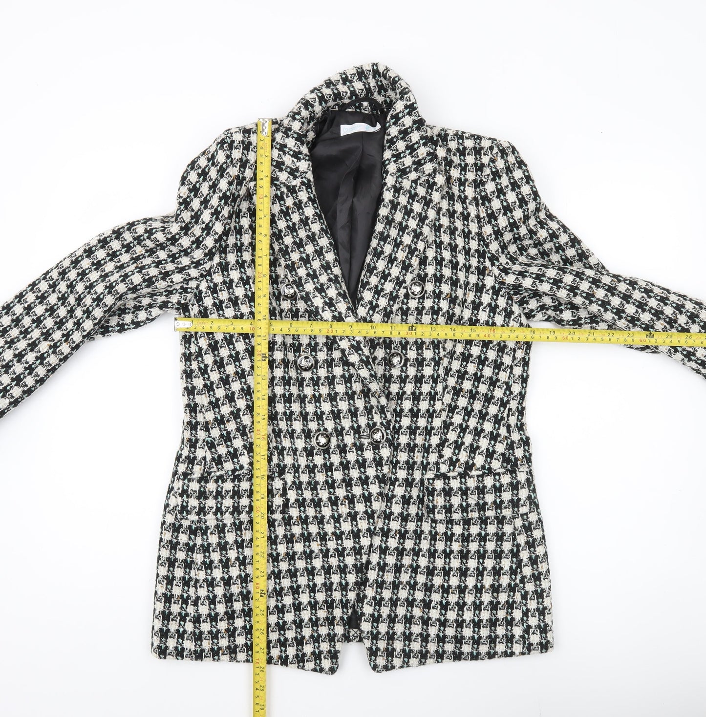 Primark Women’s Black Check Tweed Blazer Jacket Size 12