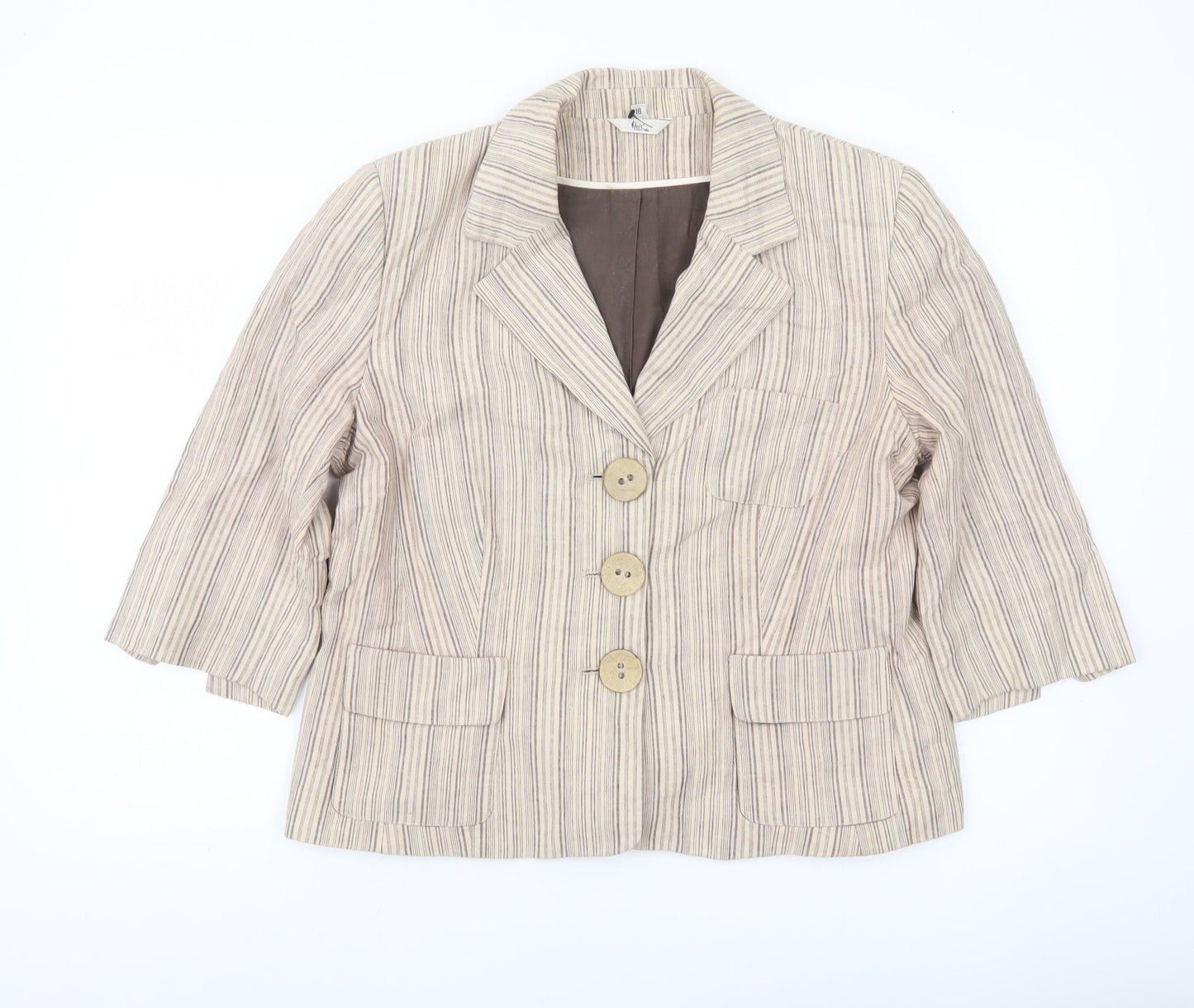 Klass Collection Womens Beige Striped Blazer Jacket Size 16