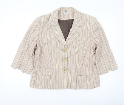 Klass Collection Womens Beige Striped Blazer Jacket Size 16
