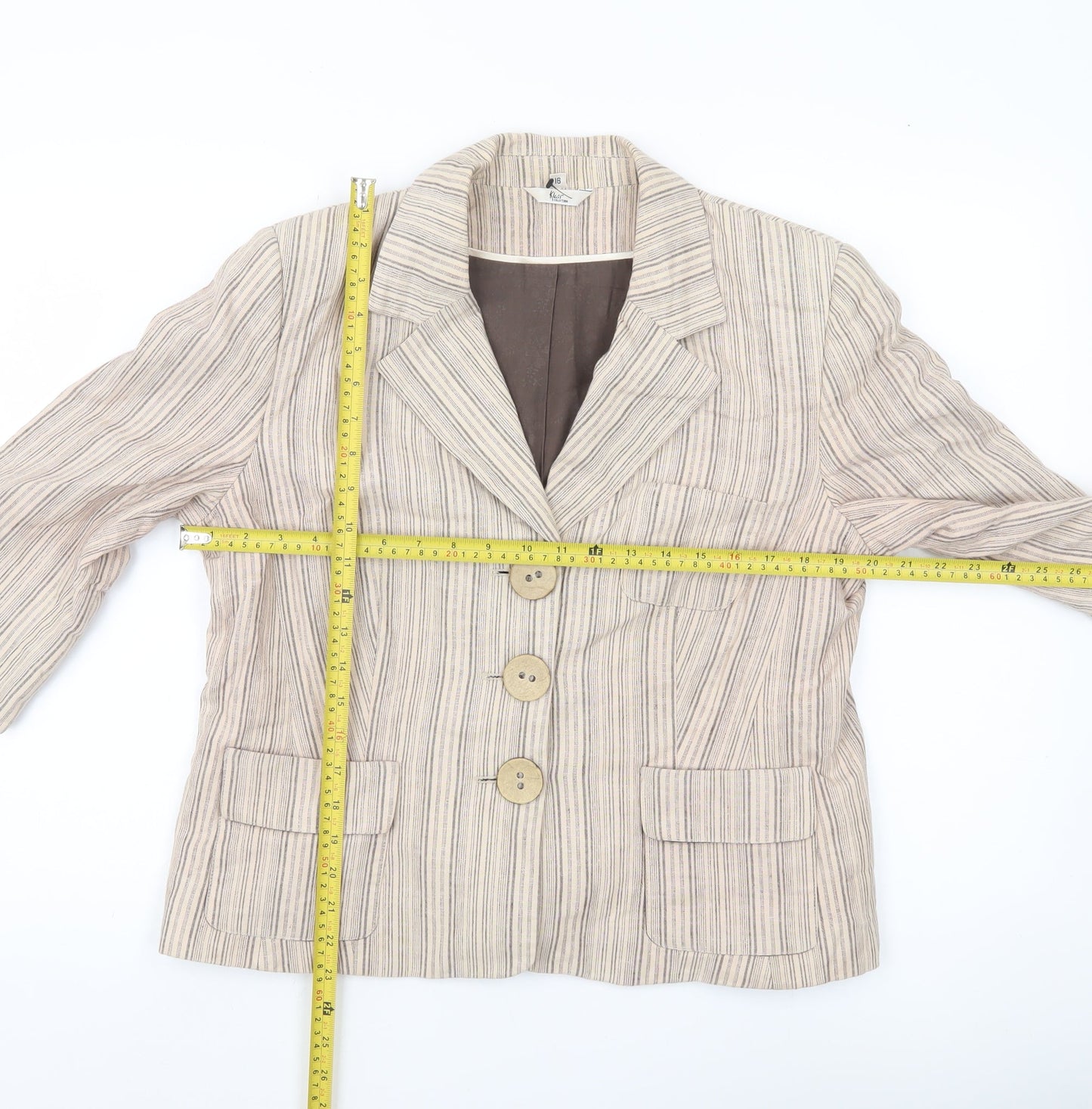 Klass Collection Womens Beige Striped Blazer Jacket Size 16