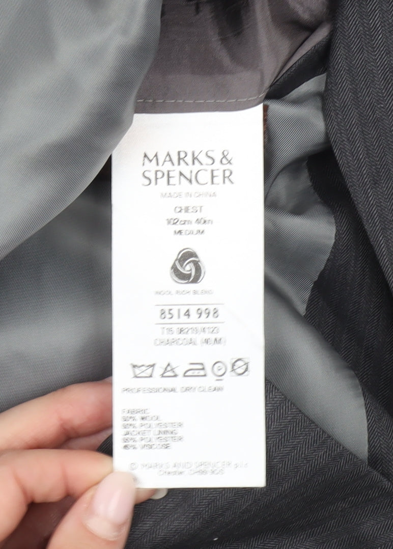 Marks and Spencer Men's Grey 40R Wool Blend Blazer Jacket
