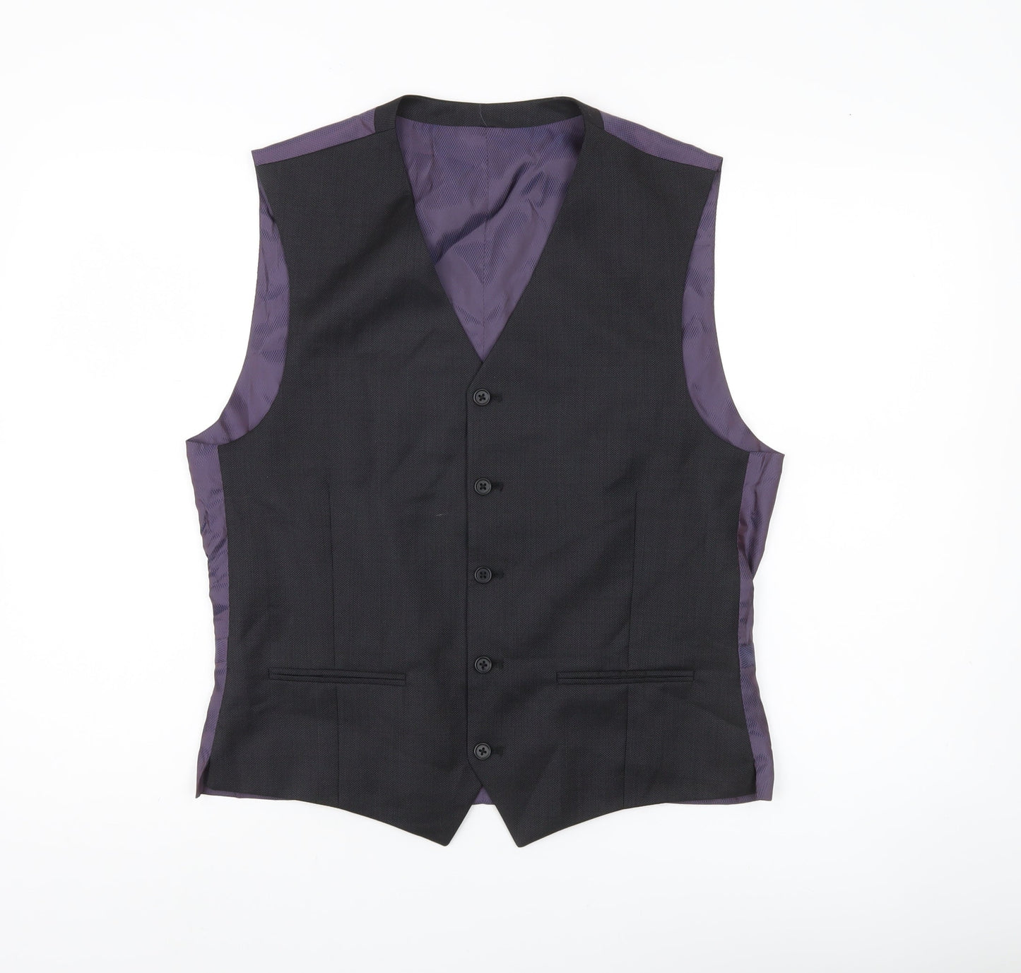 Next Men’s Grey Wool Formal Waistcoat 40R Classic Five-Button