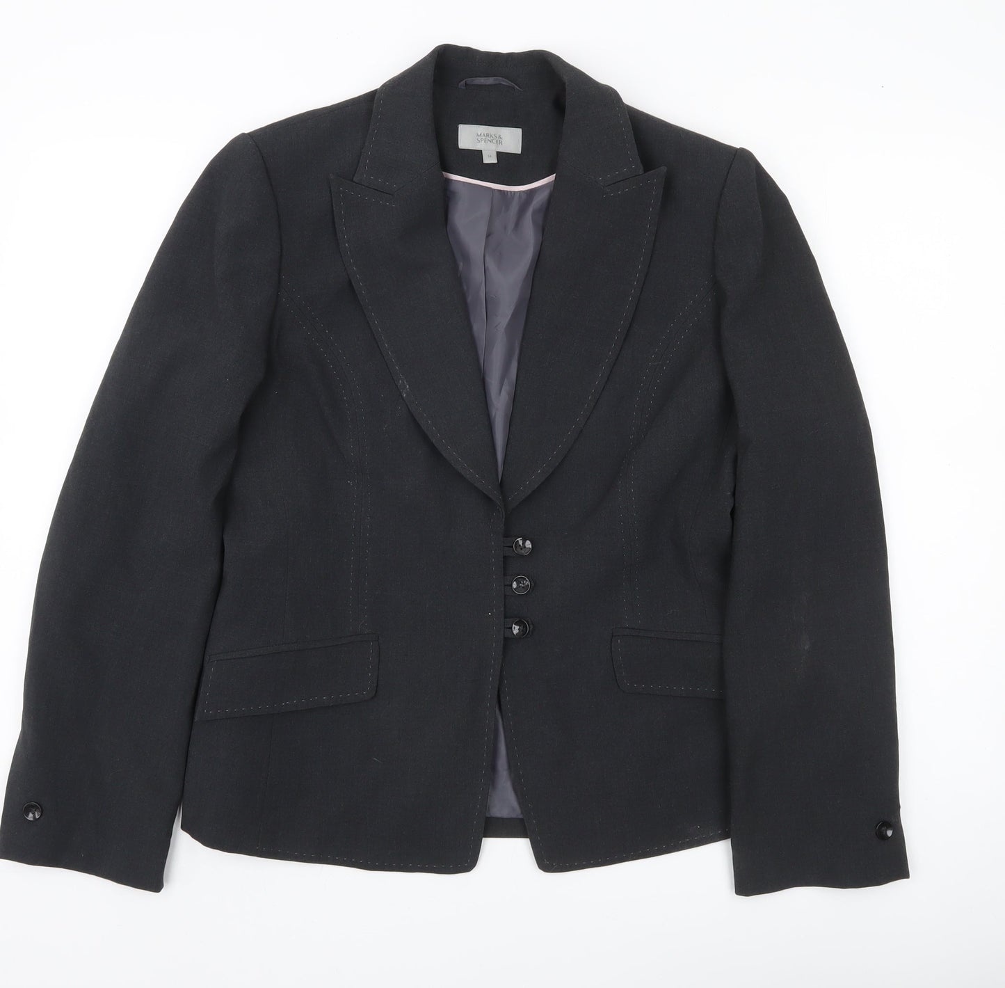 Marks and Spencer Womens Black Size 14 Regular Fit Suit Jacket