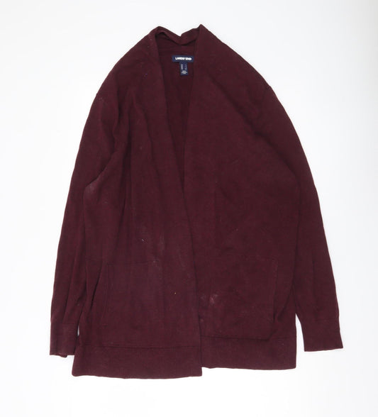 Lands' End Womens Red Cotton Long Sleeve Open Cardigan L