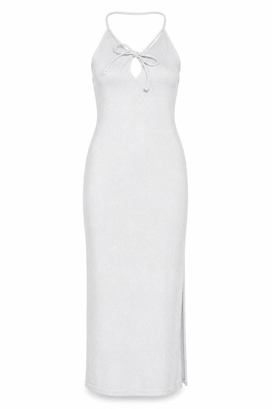 Bershka Women’s Silver XS Bodycon Midi Halter Lace Up Party Dress