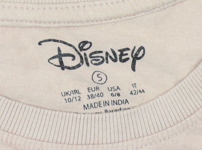 Womens UK Size 10 Disney Beige Basic T-Shirt