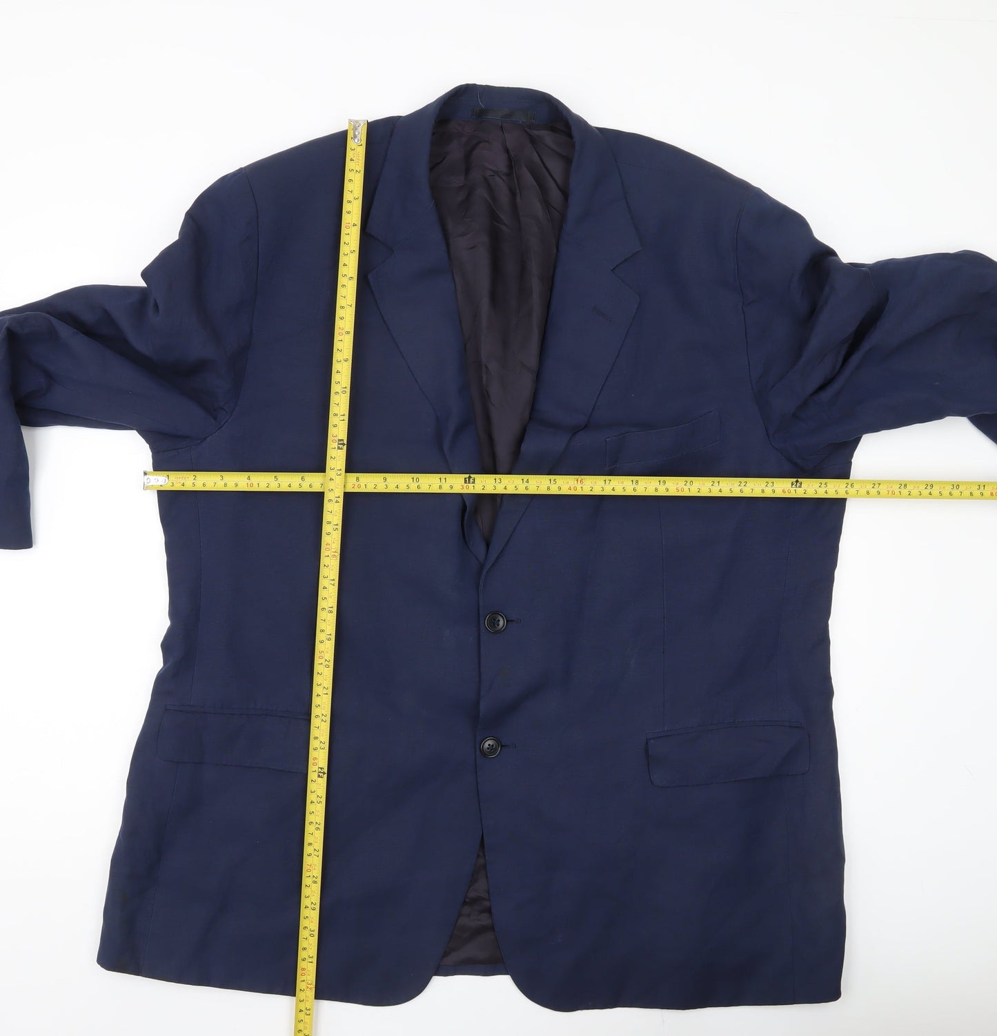 Jaeger Men's Blue Silk Linen Blazer Jacket Size 60R Notch Lapel