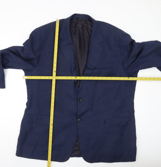 Jaeger Men's Blue Silk Linen Blazer Jacket Size 60R Notch Lapel