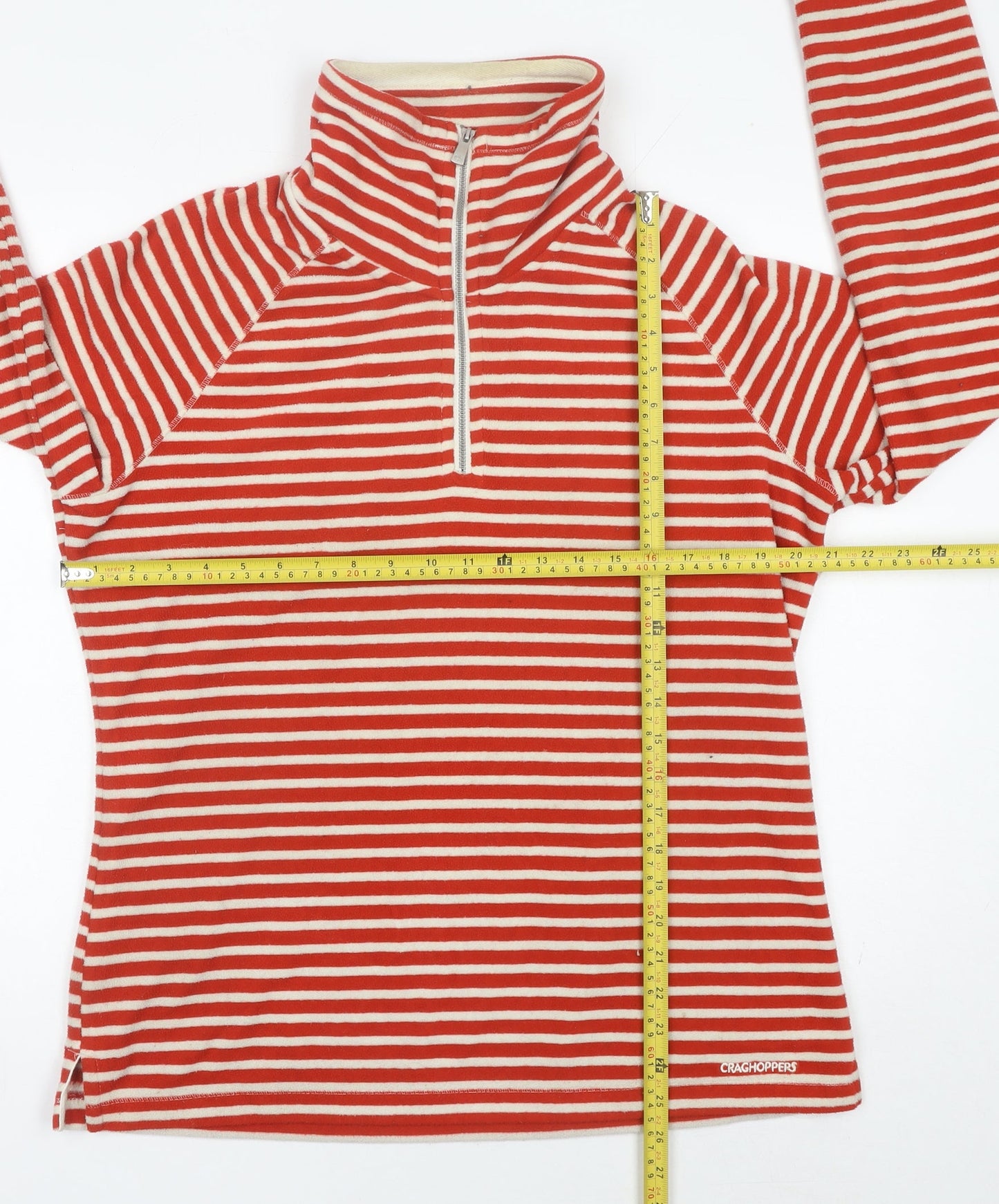 Craghoppers Women Red White Striped 1/2 Zip Sweatshirt UK 12 Polyester