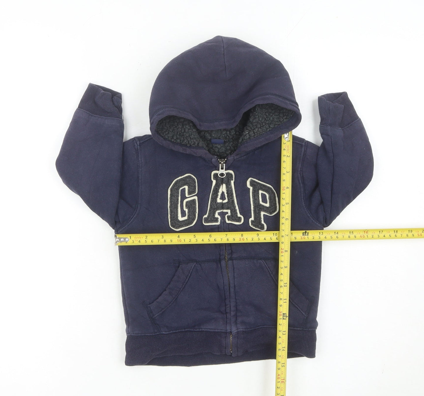 GAP Boys Blue Full Zip Hoodie 3-4 Years Logo Fleece Lined