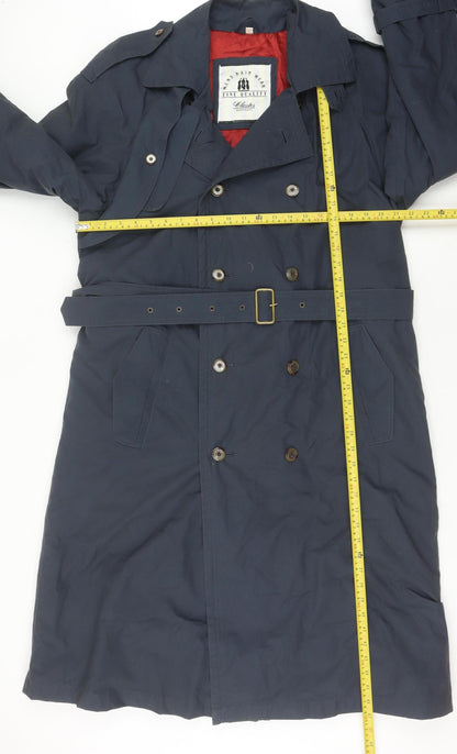 Debenhams Unisex Blue Trench Coat M Long Belted Lined Classic