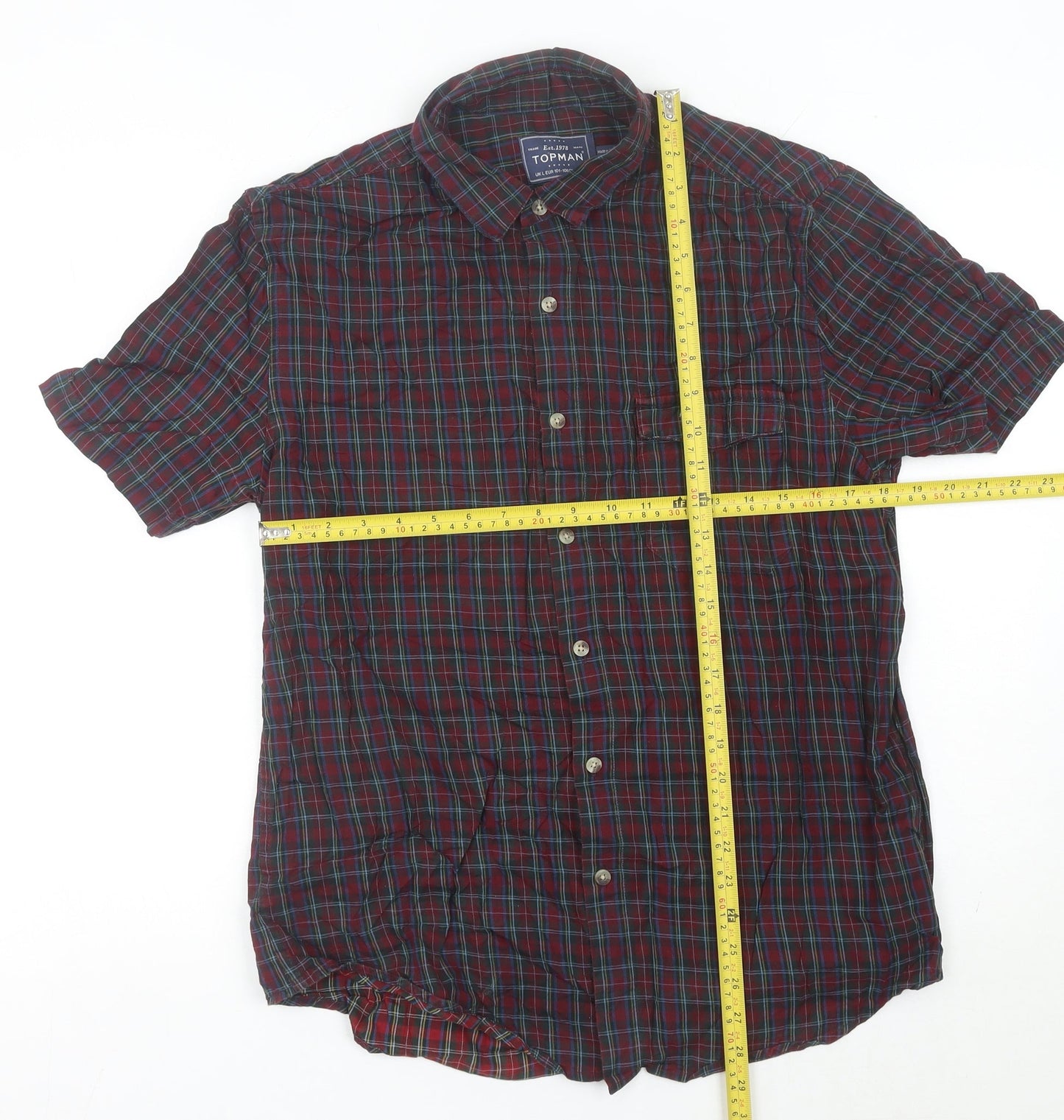 Topman Men's Multicoloured Check Button-Up Shirt L Classic