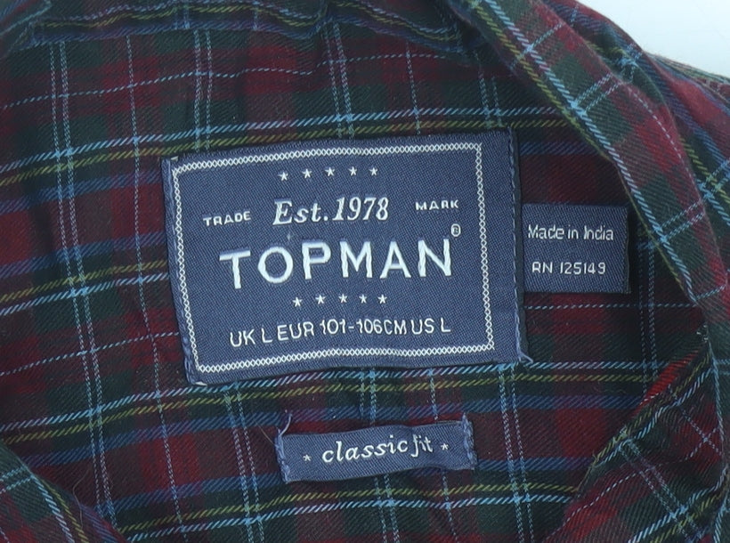 Topman Men's Multicoloured Check Button-Up Shirt L Classic