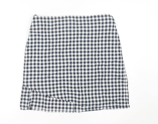 LOFT Women’s Black Check Wrap Skirt Size 12 Cotton Preppy Style