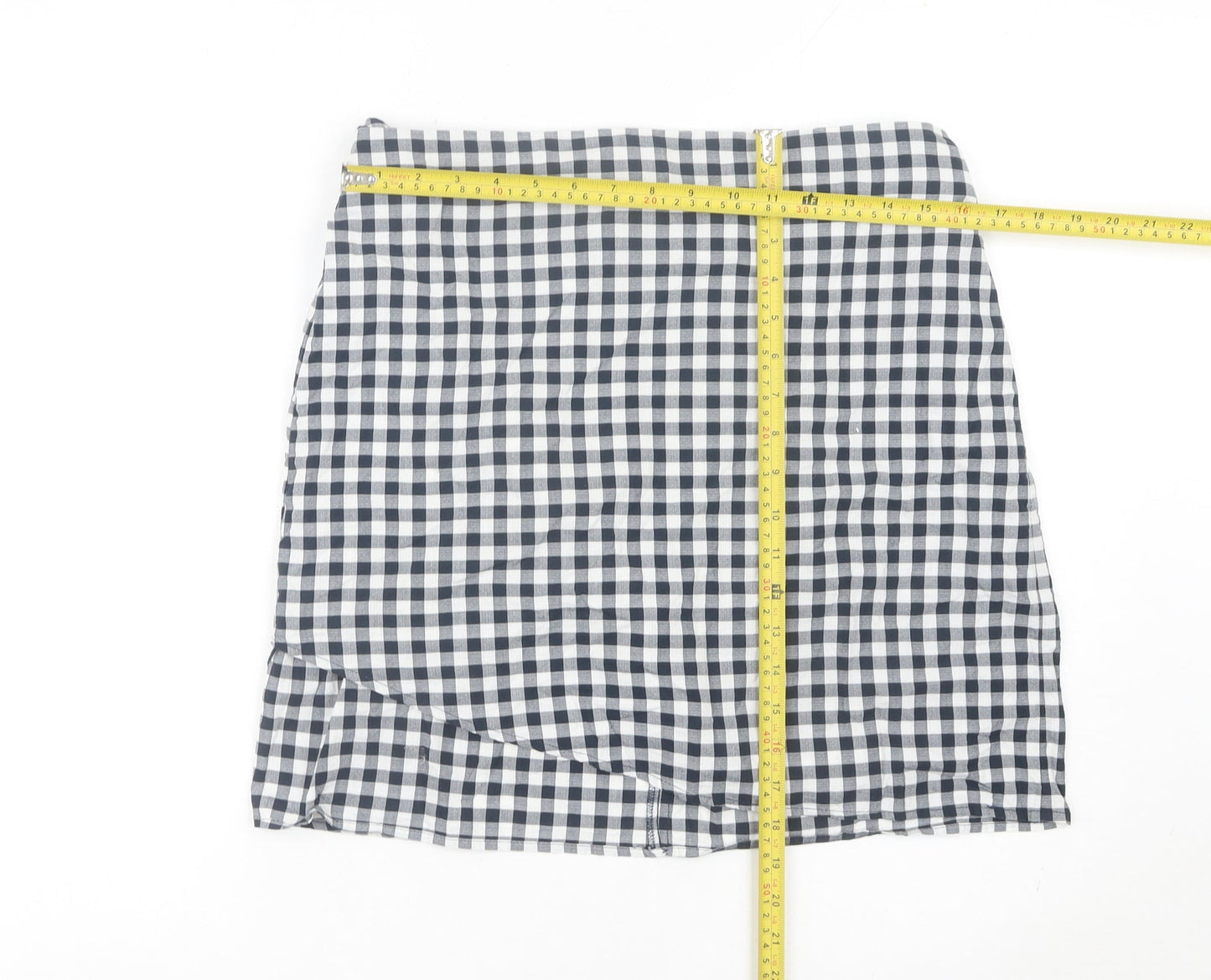 LOFT Women’s Black Check Wrap Skirt Size 12 Cotton Preppy Style