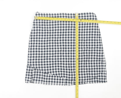 LOFT Women’s Black Check Wrap Skirt Size 12 Cotton Preppy Style