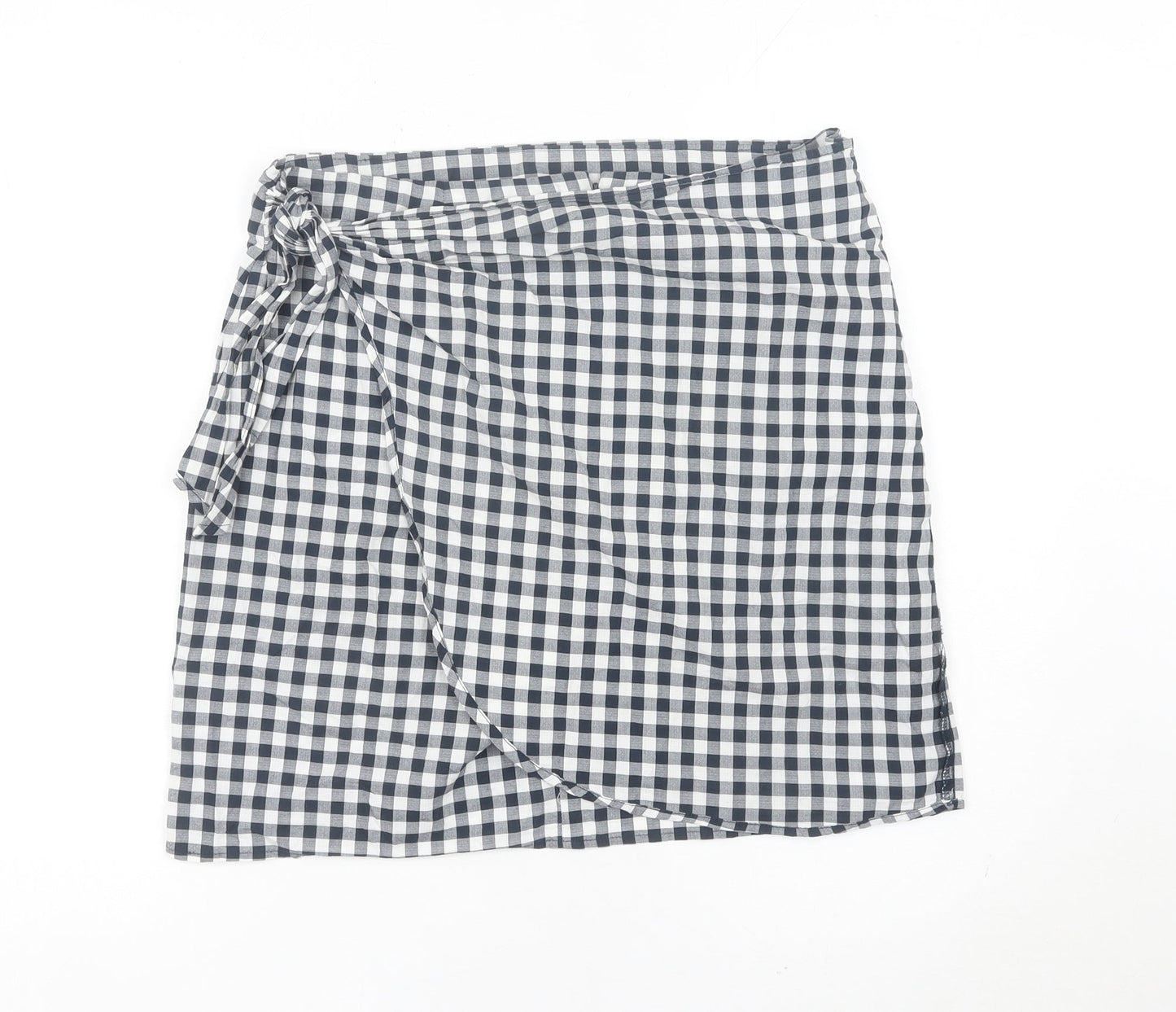 LOFT Women’s Black Check Wrap Skirt Size 12 Cotton Preppy Style