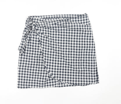 LOFT Women’s Black Check Wrap Skirt Size 12 Cotton Preppy Style