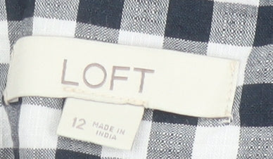 LOFT Women’s Black Check Wrap Skirt Size 12 Cotton Preppy Style