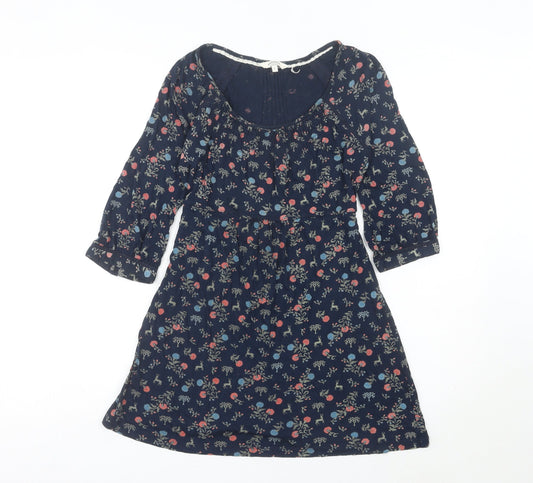 FatFace Womens Blue Floral A-Line Viscose Knee Length Dress Size 8