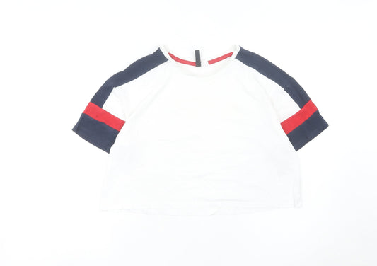 H&M Divided Women White Colourblock Cropped T-Shirt Size S