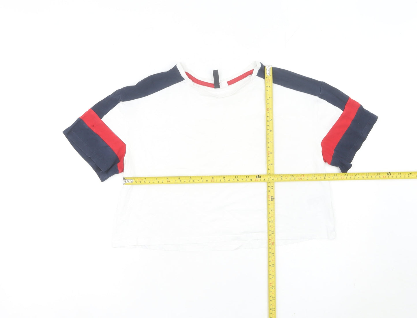 H&M Divided Women White Colourblock Cropped T-Shirt Size S
