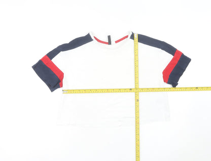 H&M Divided Women White Colourblock Cropped T-Shirt Size S