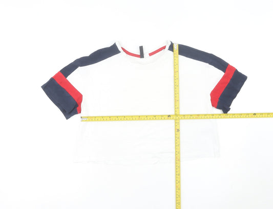 H&M Divided Women White Colourblock Cropped T-Shirt Size S