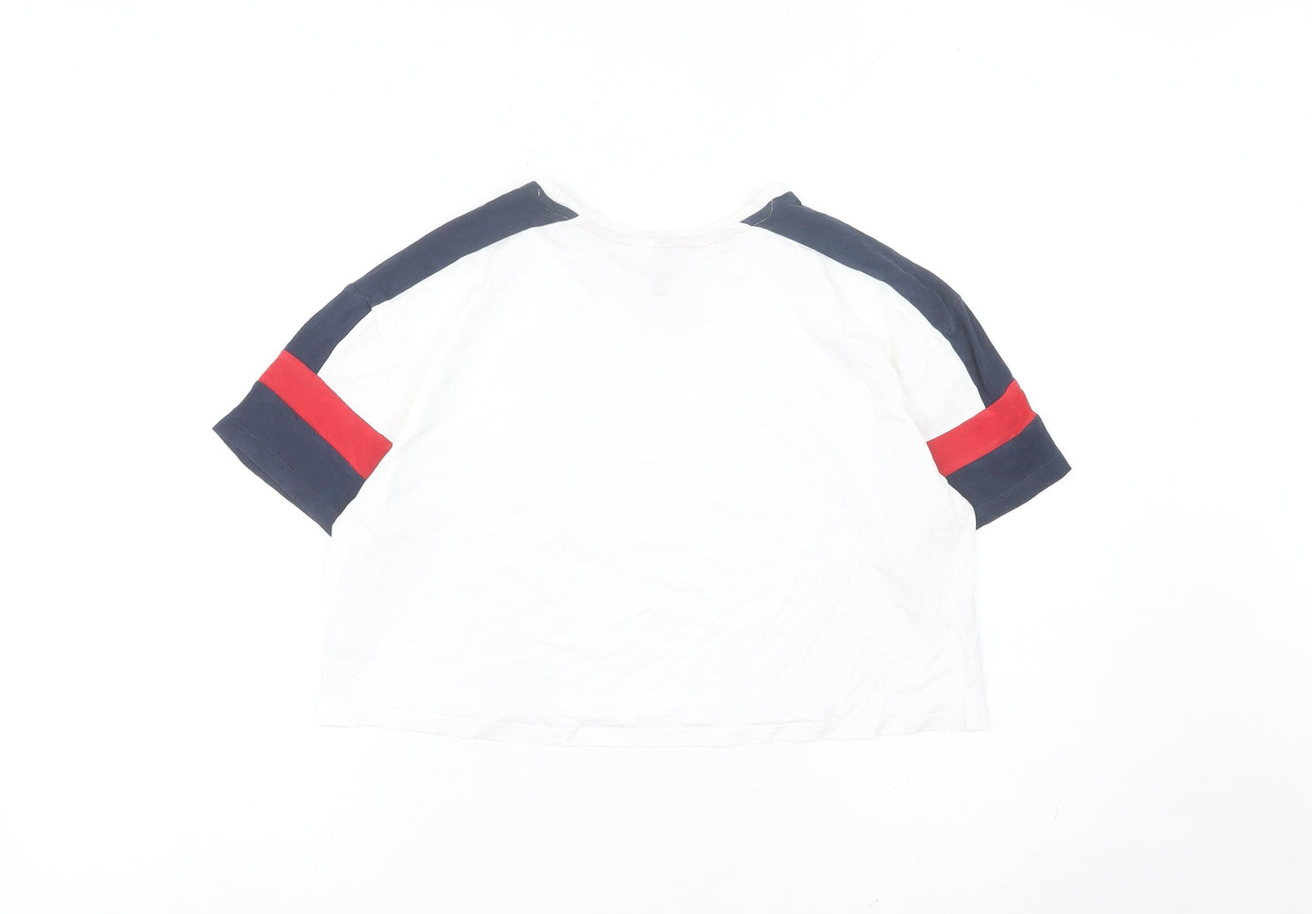H&M Divided Women White Colourblock Cropped T-Shirt Size S