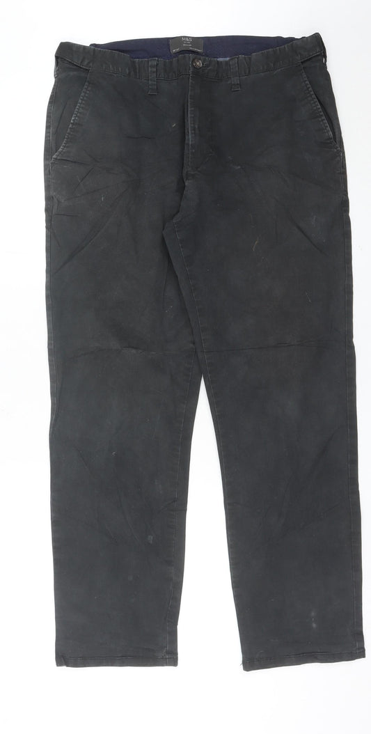 Marks and Spencer Mens Black Chino Trousers Size L 36W 31L