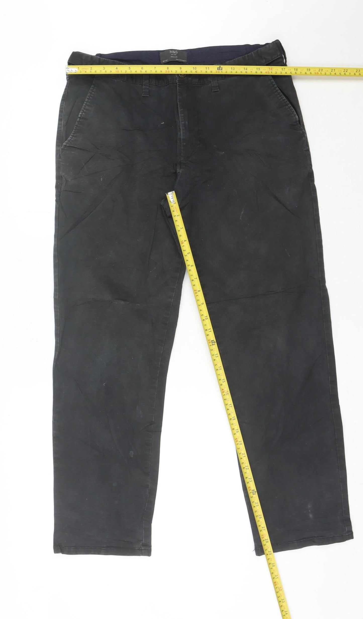 Marks and Spencer Mens Black Chino Trousers Size L 36W 31L
