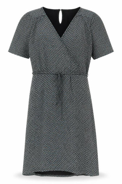 King Louie Womens Black XL Viscose Wrap Dress Geometric Knee Length
