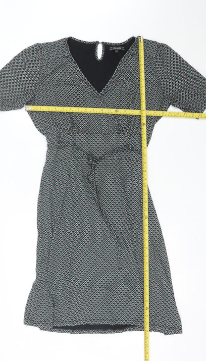 King Louie Womens Black XL Viscose Wrap Dress Geometric Knee Length