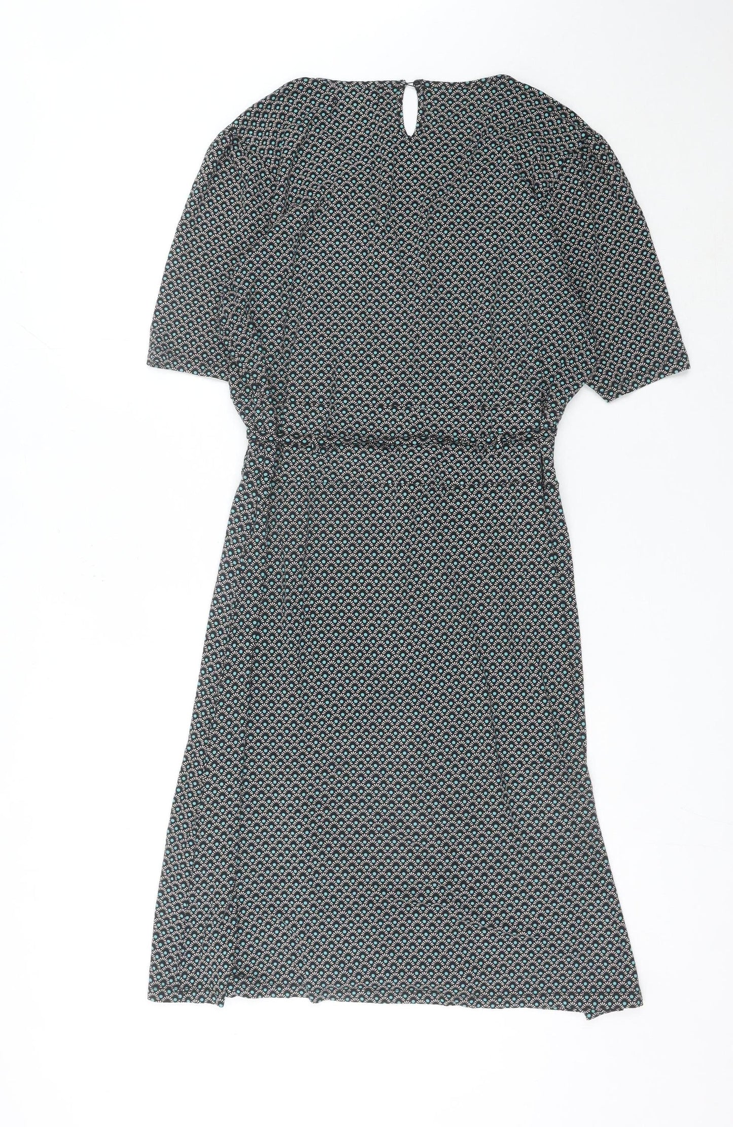 King Louie Womens Black XL Viscose Wrap Dress Geometric Knee Length