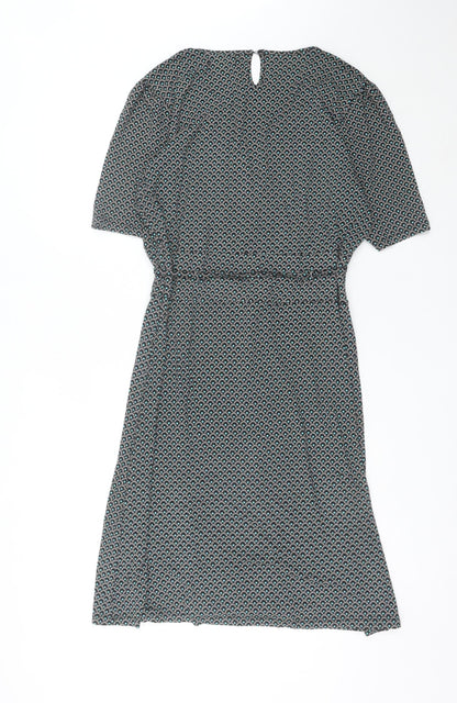 King Louie Womens Black XL Viscose Wrap Dress Geometric Knee Length