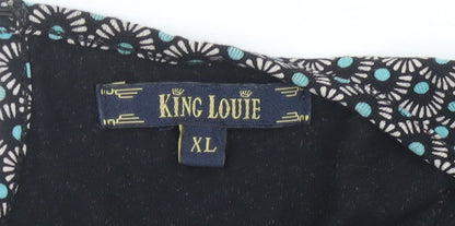 King Louie Womens Black XL Viscose Wrap Dress Geometric Knee Length
